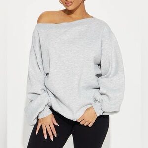 Off-Shoulder, Oversized, Heather Grey Sweatshirt